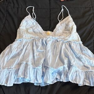 Light Blue Lace-Trim Ruffled Tank Top